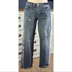 Anthropologie Pilcro Slim Boyfriend Leopard Side Jeans 27